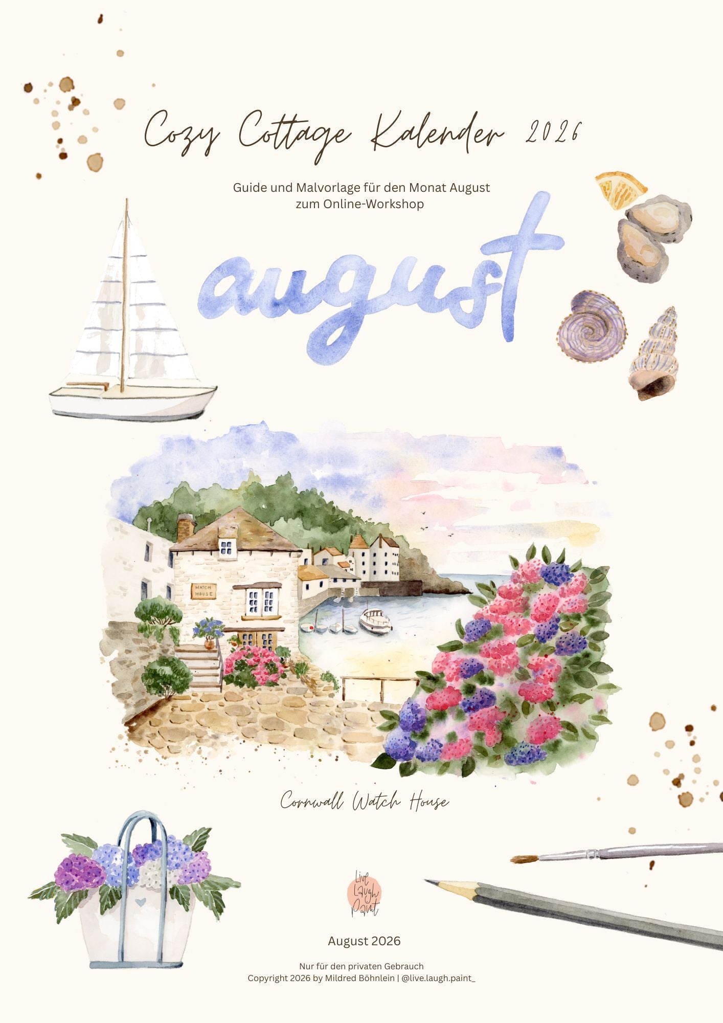 Cozy Cottage Kalender August 2026 | Watch House Cornwall