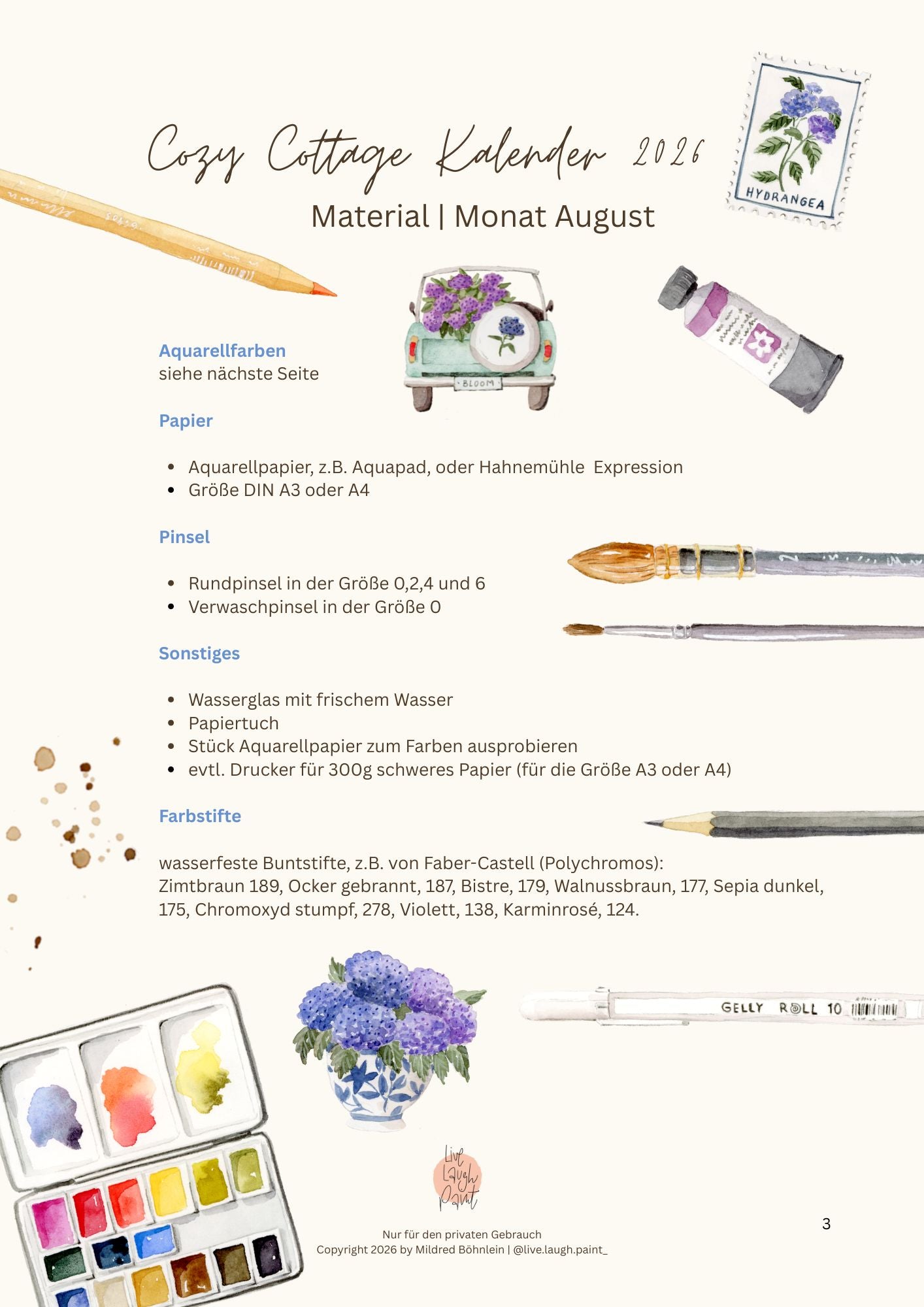 Cozy Cottage Kalender August 2026 | Watch House Cornwall