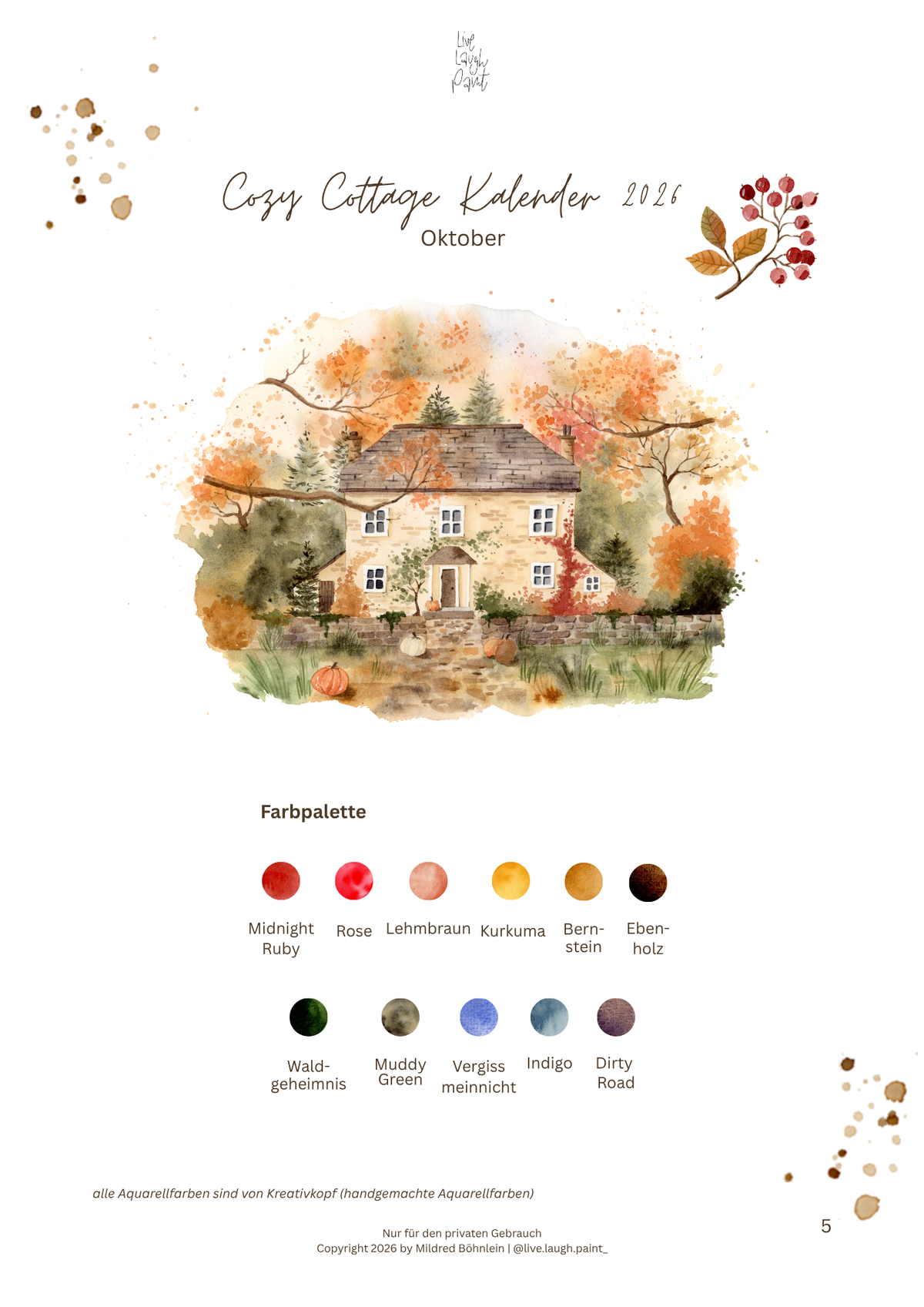Cozy Cottage Kalender Oktober 2026 | Hello cozy Season