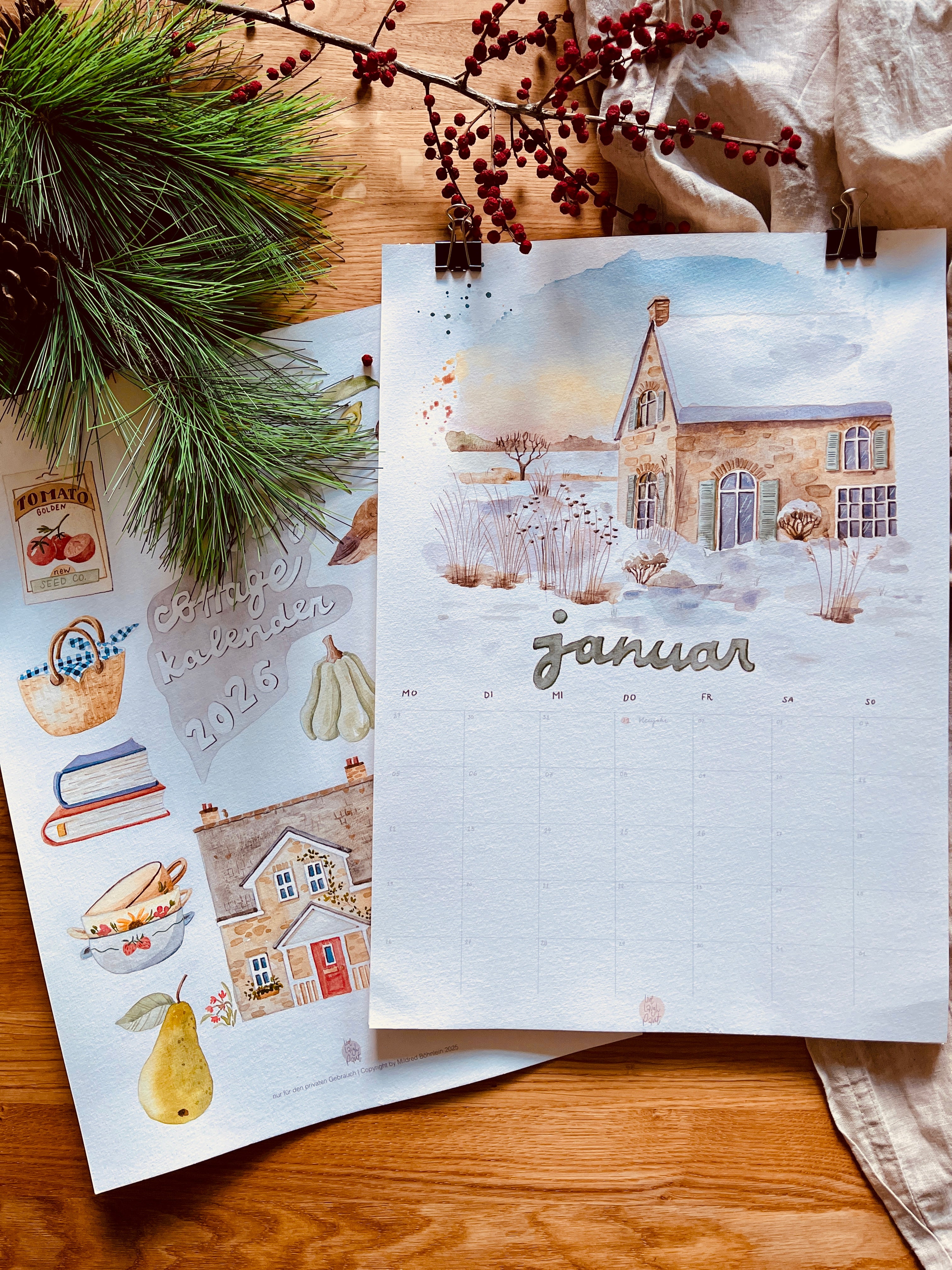 Malvorlage & Guide Januar "Cozy Cottage Kalender 2026"